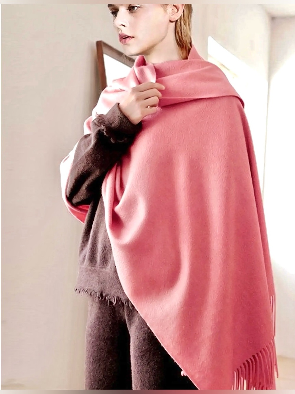 Luxe 100% Cashmere Made in Scotland Oversized Wrap Shawl Scarf Throw Soft Pink - Picture 4 of 4